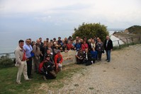 A tourist group led by Craig Roach, first from right, pose after visiting the Anzac Cove in Gallipoli.