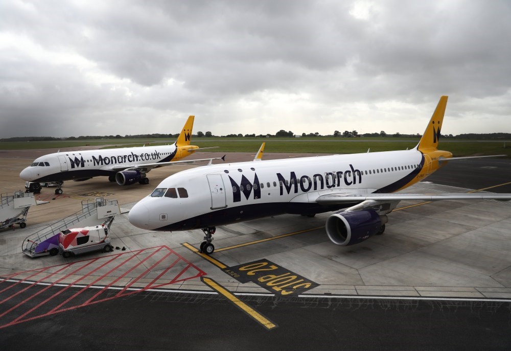 Monarch Airlines aircraft on the tarmac at Luton Airport, Luton, U.K.