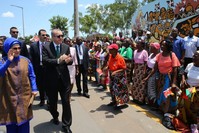 President Erdou011fan, accompanied by his wife First Lady Emine Erdou011fan, applauds the crowd during his visit to Mozambique to discuss on boosting the relations between Turkey and African countries, Jan. 24