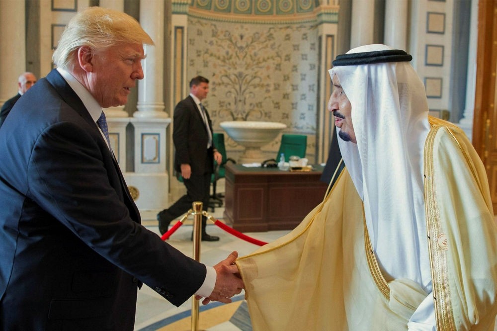 U.S. President Donald Trump and King Salman bin Abdulaziz al-Saud of Saudi Arabia shake hands at the opening session of the Gulf Cooperation Council summit (GCC), in Riyadh, Saudi Arabia, May 21.