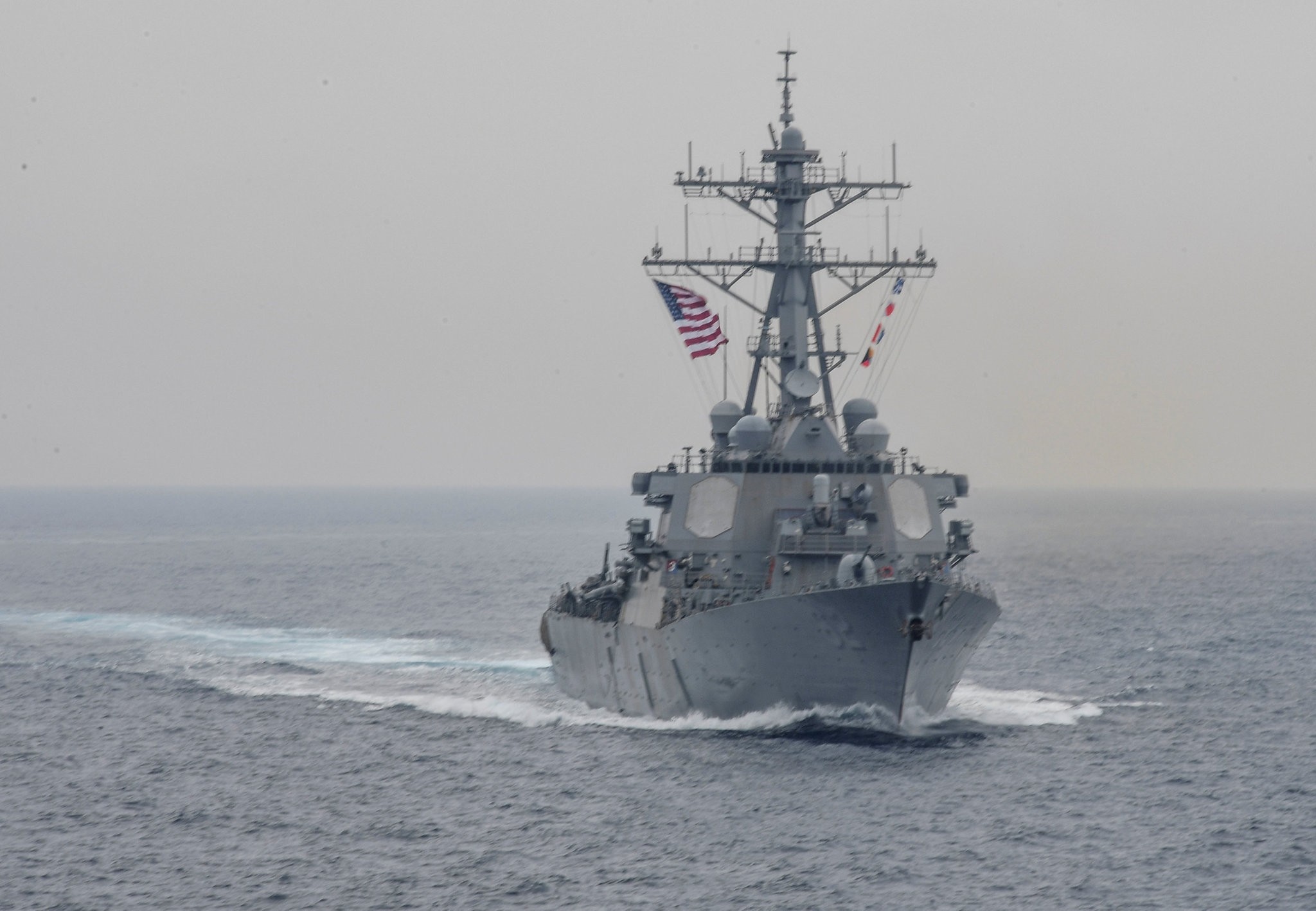 The Arleigh Burke-class guided-missile destroyer USS Fitzgerald sails in formation during a bilateral exercise between USS Carl Vinson and USS Ronald Reagan in this June 1, 2017 handout photo. (REUTERS Photo)