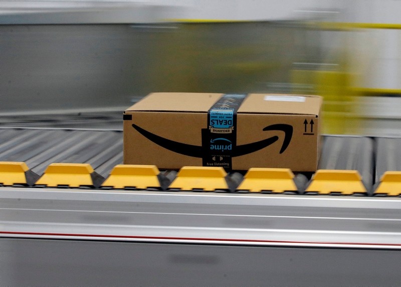 In this Feb. 9, 2018, file photo, a box for an Amazon prime customer moves through the new Amazon Fulfillment Center in Sacramento, California. (AP Photo)