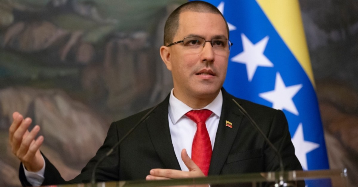 Venezuelan Foreign Minister Jorge Arreaza gestures while speaking during a joint news conference with Russian Foreign Minister Sergey Lavrov followed their talks in Moscow, Russia, Sunday, May 5, 2019. (AP Photo)