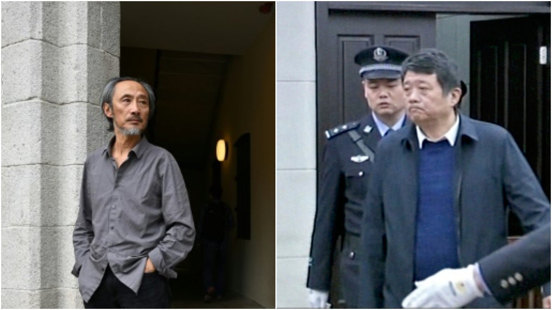 Exiled Chinese author Ma Jian (L) and  China's former deputy intelligence chief Ma Jian in a courtroom in this image made from Dec. 27, 2018 CCTV video. (AFP/AP Photos)