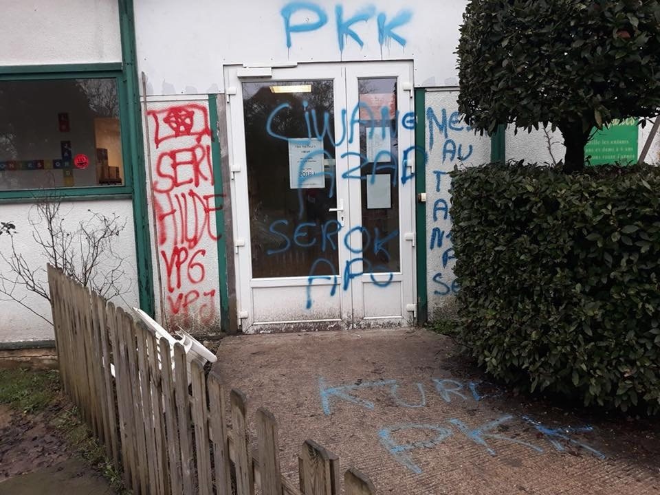PKK supporters vandalized an Islamic community center in Bordeaux, France on January 30, 2018. (AA Photo)