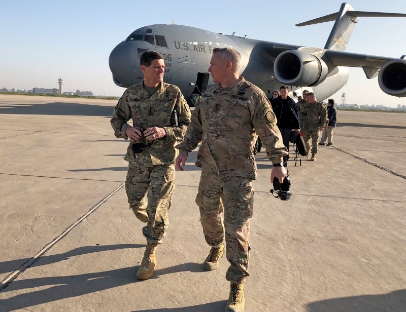 U.S. Army General Joseph Votel (L) walks with U.S. Army Lieutenant General Paul LaCamera commander of the U.S.-led coalition against Daesh, after landing in Baghdad, Iraq February 17, 2019. (REUTERS Photo)