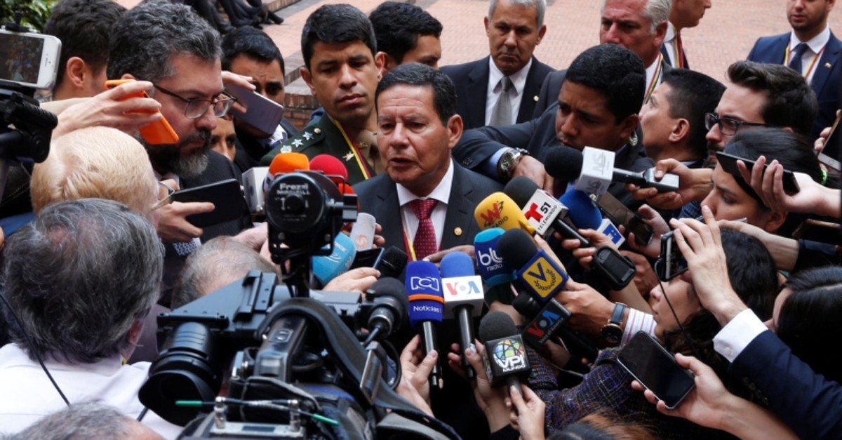 Brazil's Vice President Hamilton Mourao speaks to the media after a meeting of the Lima Group in Bogota, Colombia, February 25, 2019. (Reuters Photo)