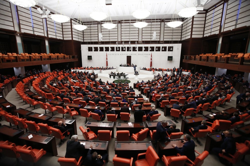 Lawmakers at work in the main chamber of the Turkish Parliament in Ankara.