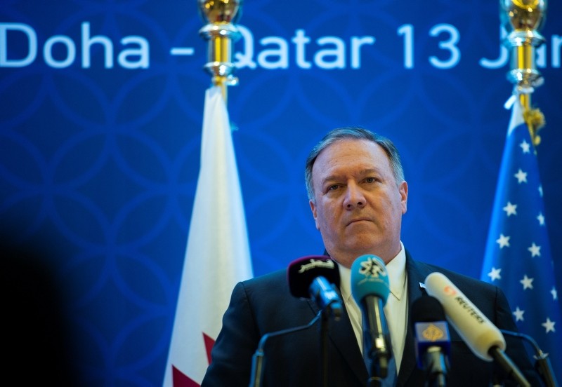 U.S. Secretary of State Mike Pompeo holds a joint press conference with Minister of Foreign Affairs Sheikh Mohammed bin Abdulrahman Al-Thani (not pictured) at the Sheraton Grand in the Qatari capital Doha, Qatar January 13, 2019. (Reuters Photo)
