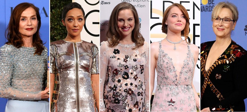 (L-R) Isabelle Huppert, Ruth Negga, Natalie Portman, Emma Stone and Meryl Streep (Reuters Image)
