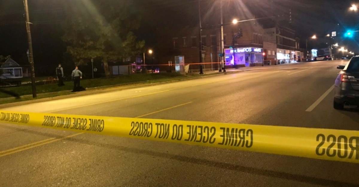 In this image from 41 KSHB Kansas City Action News police work the scene of a shooting outside a Kansas City, Kansas bar Sunday, Oct. 6, 2019. (41 KSHB Kansas City Action News via AP Photo)