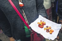 Pieces of polished amber, a honey-colored fosilized tree sap at the amber market in Danai, Kachin state.