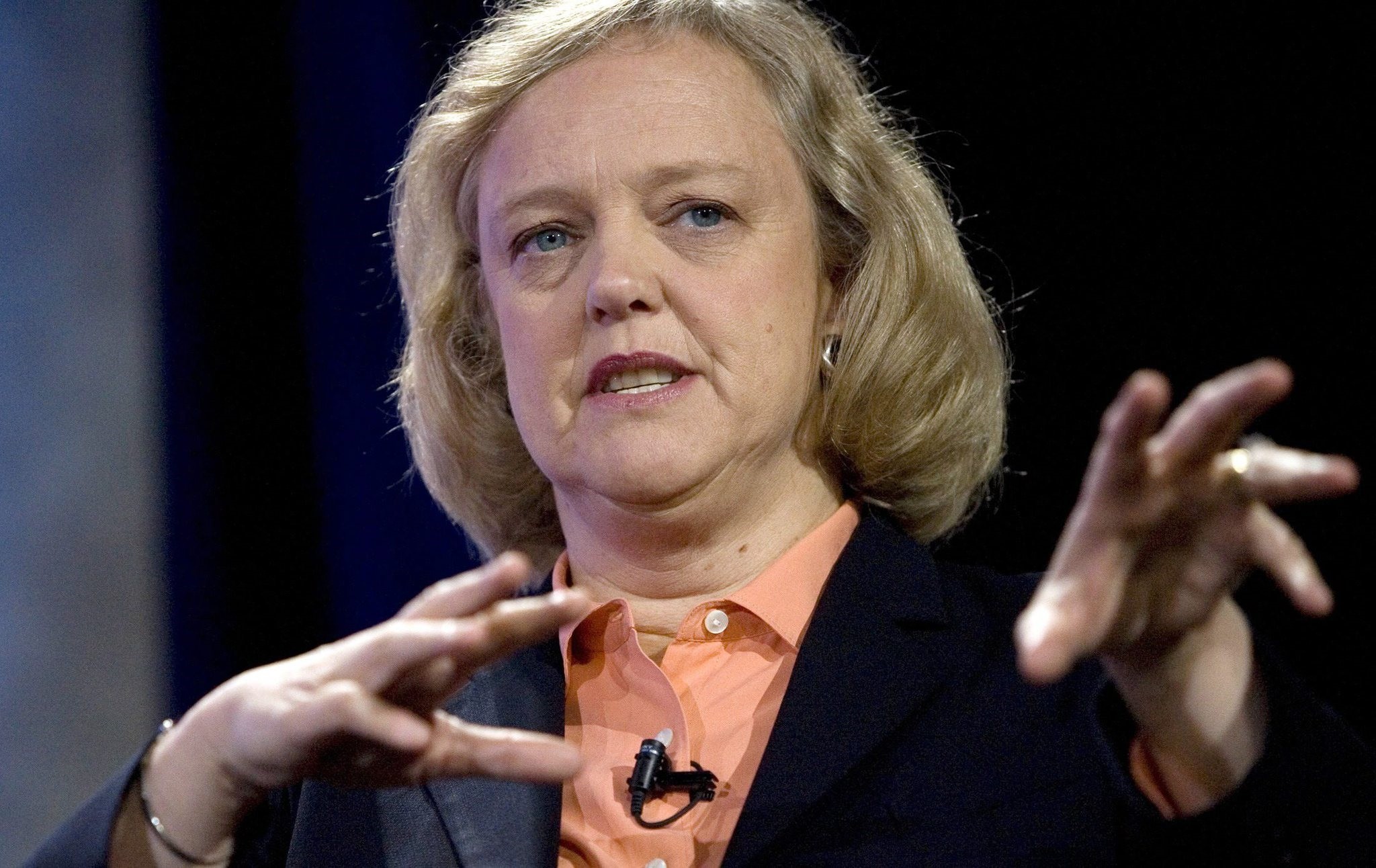 Meg Whitman, former president and CEO of eBay Inc., speaks at the Web. 2.0 Summit in San Francisco in 2007.