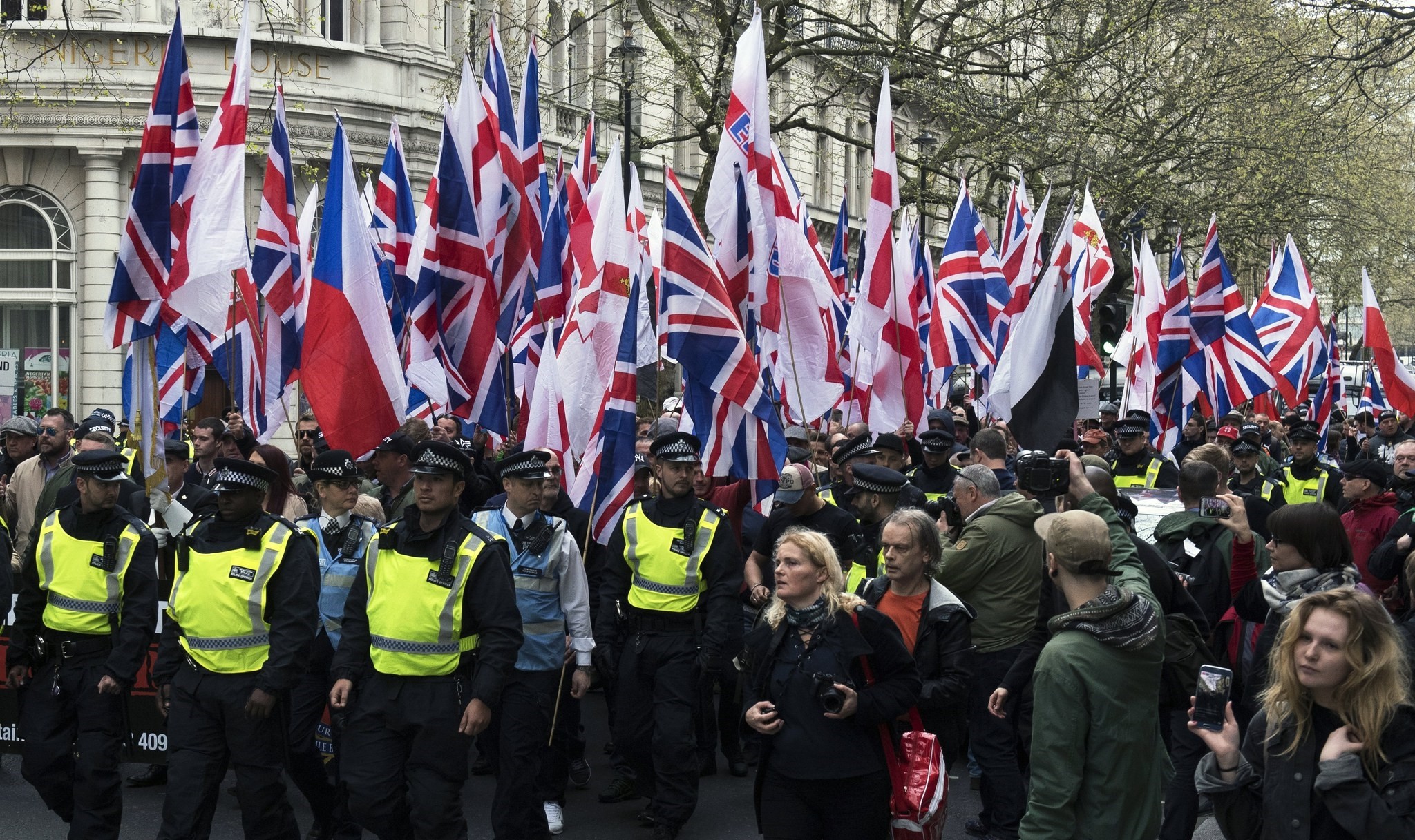  Members of the far-right political group 'Britain First' demonstrate in central London, Britain, 01 April 2017. (AP Photo)