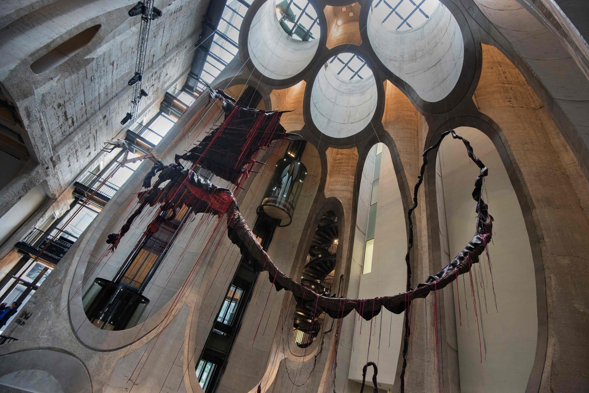 A sculpture by South African artist Nicholas Hlobo dominates the main hall in The Zeitz Museum of Contemporary African Art.