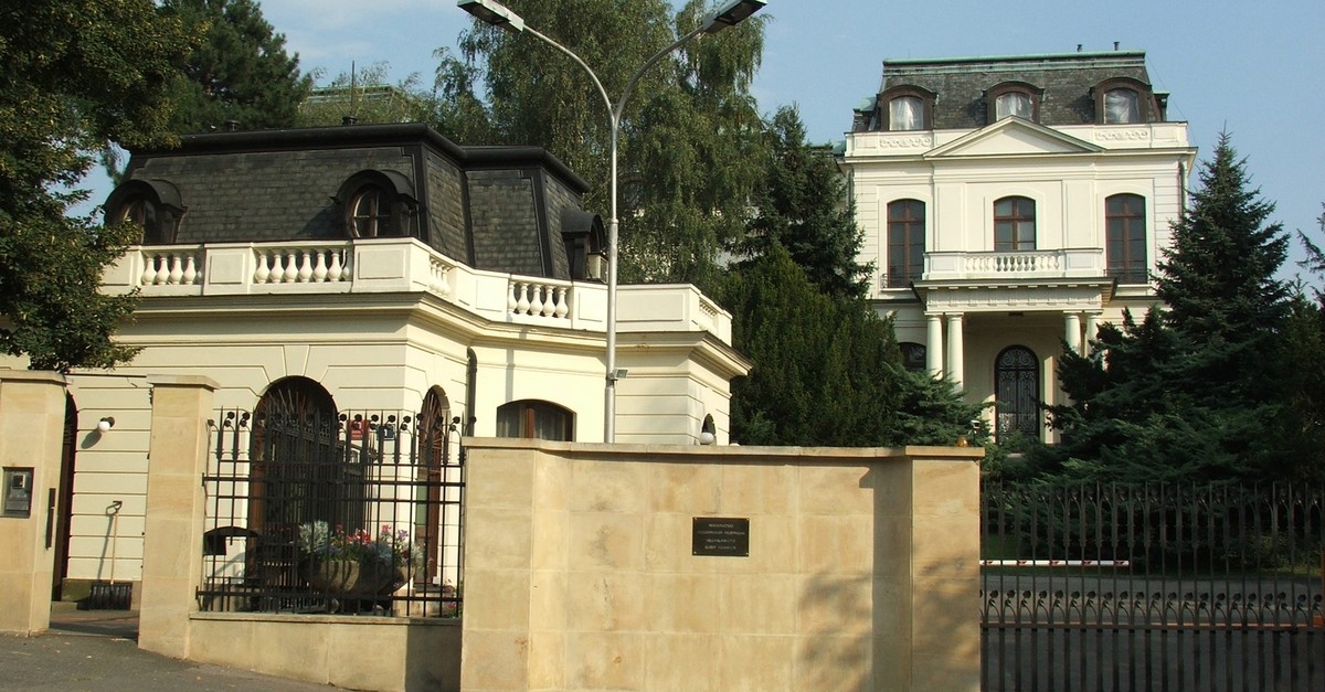 This undated file photo shows Russian Embassy building in Prague.