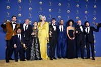 Cast of Outstanding Drama Series winner 'Game of Thrones' poses in the press room during the 70th Emmy Awards at Microsoft Theater in Los Angeles, California. (AFP Photo)