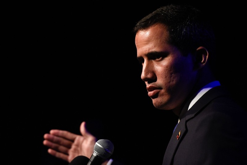 Venezuela's opposition leader Juan Guaido delivers a speech during a meeting at the Venezuelan Federation of Chambers of Commerce and Production (Fedecamaras), the country's main business union, in Caracas, on February 5, 2019. (AFP Photo)