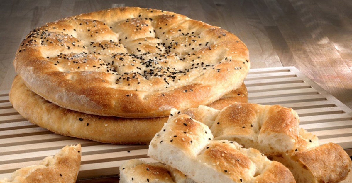 Ramadan pita is circular flat bread, with a baklava-like pattern as a crust.
