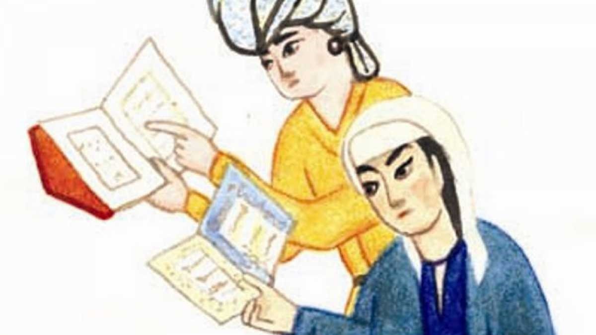 An illustration by an unknown artist depicts Muslim female scholars studiying the Quran.