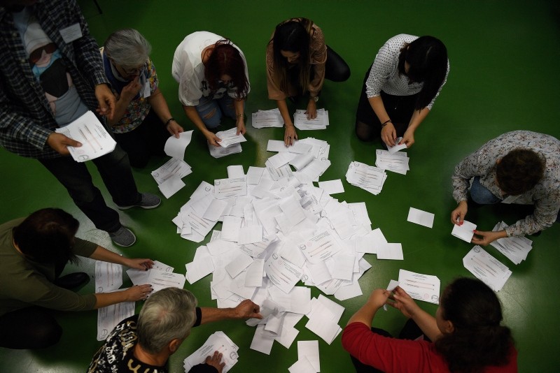 Electoral helpers count votes of the second round of municipal elections, in Przemysl, Poland, Nov. 04, 2018. (EPA Photo)