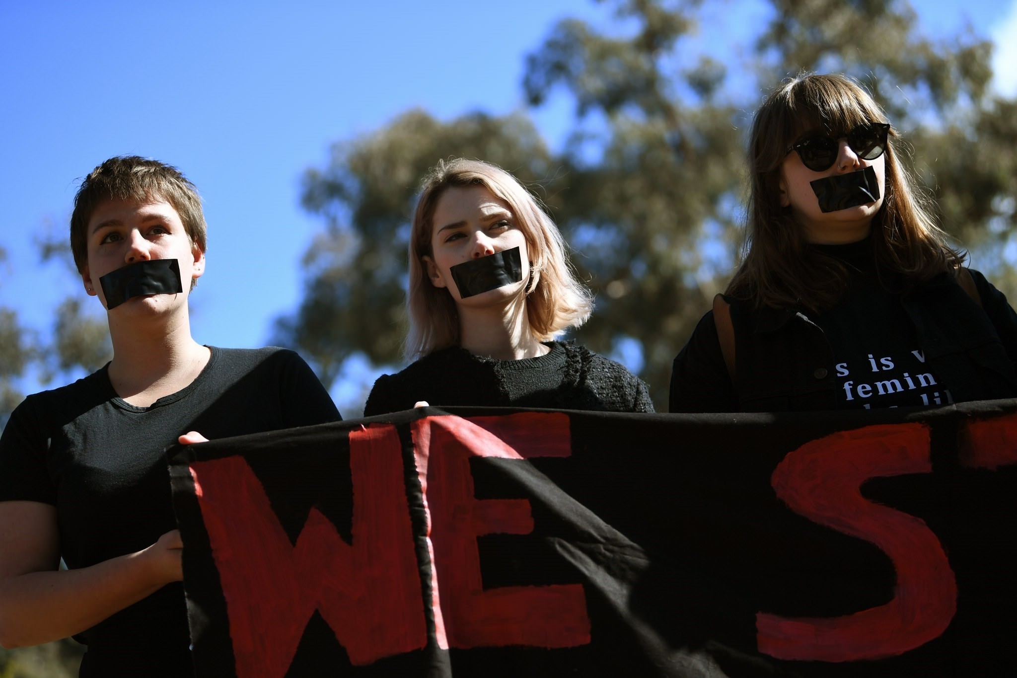 Students of the Australian National University participate in a protest after the release of the national student survey on sexual harassment in Canberra, August 1, 2017. (EPA Photo)