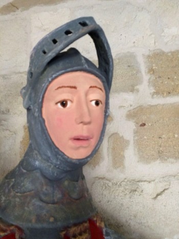 In this handout photo provided by ArtUs on Wednesday, June 27, 2018, a view of the 16th-century wooden figure of St. George, at St. Michael's Church in Estella, northern Spain, after its restoration. (AP Photo)