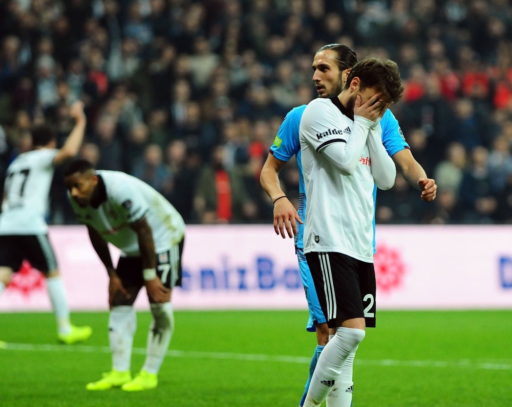 Adem Ljacic of Beu015fiktau015f reacts to a missed goal in a match against Trabzonspor in game week 16.