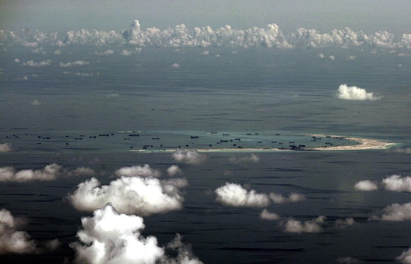 This picture shows an areal view of alleged artificial islands built by China in disputed waters in the South China Sea, west of Palawan, Philippines. (EPA File Photo)