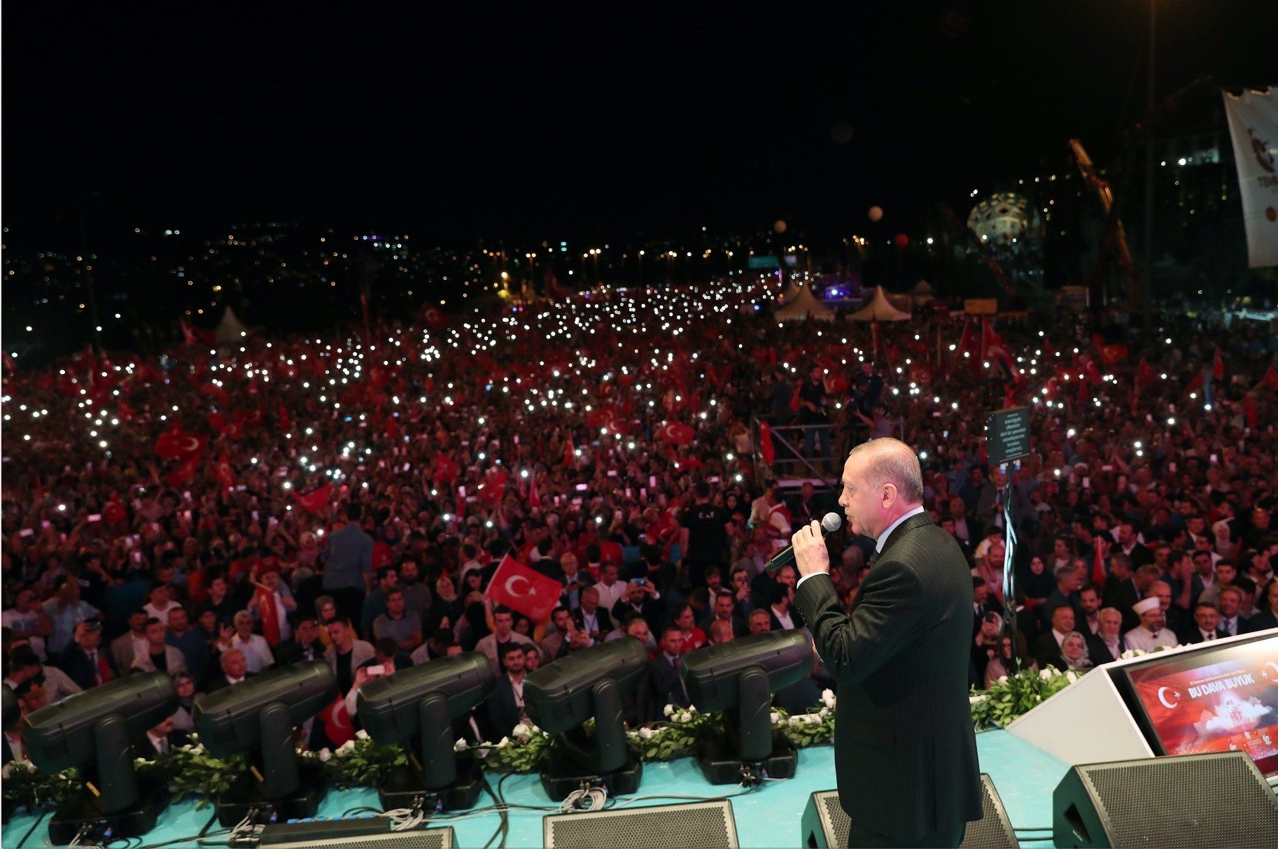 President Recep Tayyip Erdou011fan delivers a speech at a ceremony on the July 15 Martyrs Bridge in Istanbul on Sunday.