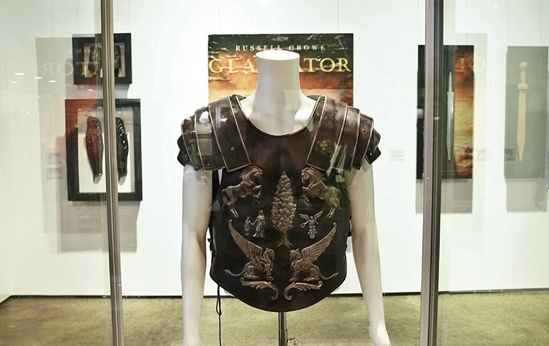 One of the costumes from the film Gladiator owned by actor Russell Crowe is on display to be auctioned by Sotheby's auction house as part of the 'Russell Crowe: The Art of Divorce Auction'  (AP Photo)
