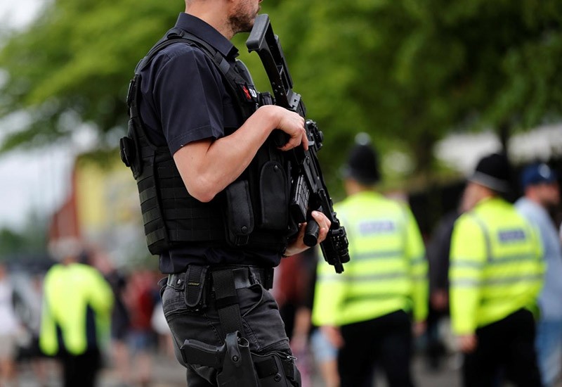 Armed policemen are seen outside the Lancashire County Cricket Club, Emirates Old Trafford, in Manchester, Britain May 27, 2017. (Reuters Photo)