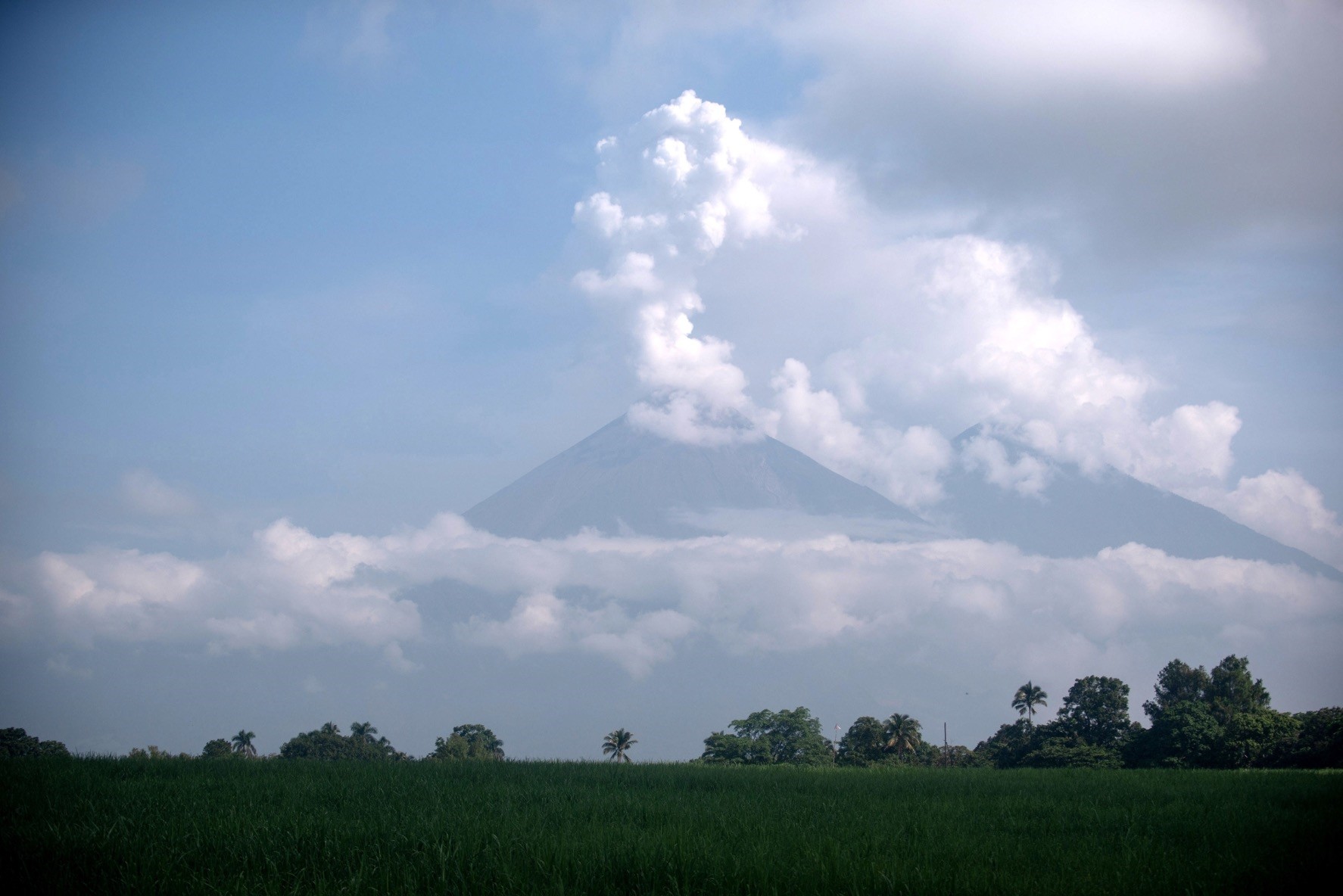 View of the Fuego volcano from Escuintla, Guatemala.