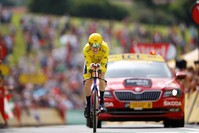Team Sky rider Geraint Thomas of Britain in action during the 20th stage of the 105th edition of the Tour de France cycling race over 31km, France, 28 July 2018.  (EPA Photo)