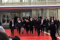 Israeli Prime Minister Benjamin Netanyahu and his wife Sara walk with Naama Issachar and her mother Yaffa at Vnukovo International Airport, Moscow, Jan. 30, 2020. (REUTERS Photo)