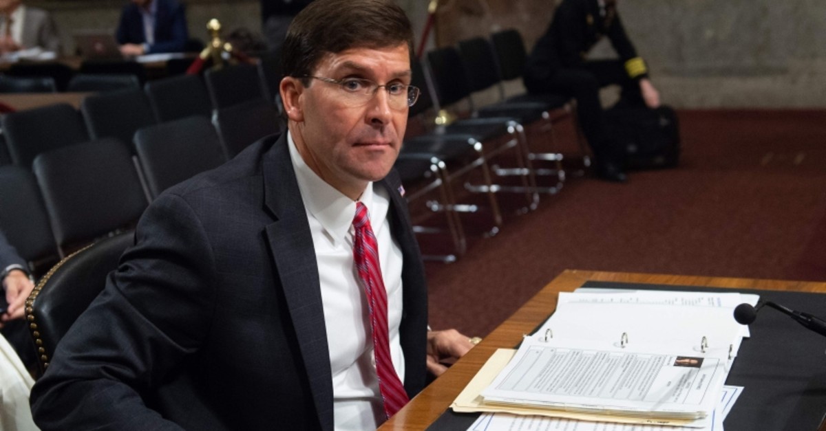 US Secretary of the Army Mark Esper, nominee to be Secretary of Defense, leaves after testifying during a Senate Armed Services Committee confirmation hearing on Capitol Hill in Washington, DC, July 16, 2019. (AFP Photo)