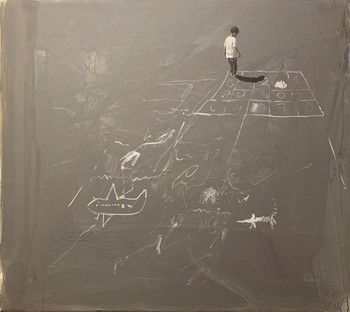 Nowhere 4 (2019) by Sidar Baki, acrylic on canvas, 110×126 cm.