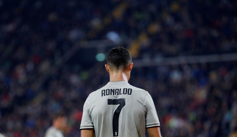 Juventus' Cristiano Ronaldo walks during the Serie A soccer match between AC Udinese and Juventus at the Dacia Arena Stadium, in Udine, Italy, Saturday, Oct. 6, 2018. (AP Photo)