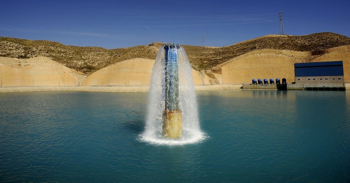 Fresh water pumped into a reservoir after being treated at a desalination plant in Carboneras, near Almeria, southern Spain.
