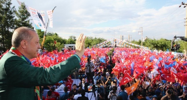 President Erdou011fan during an election rally in Kurdish majority Diyarbaku0131r