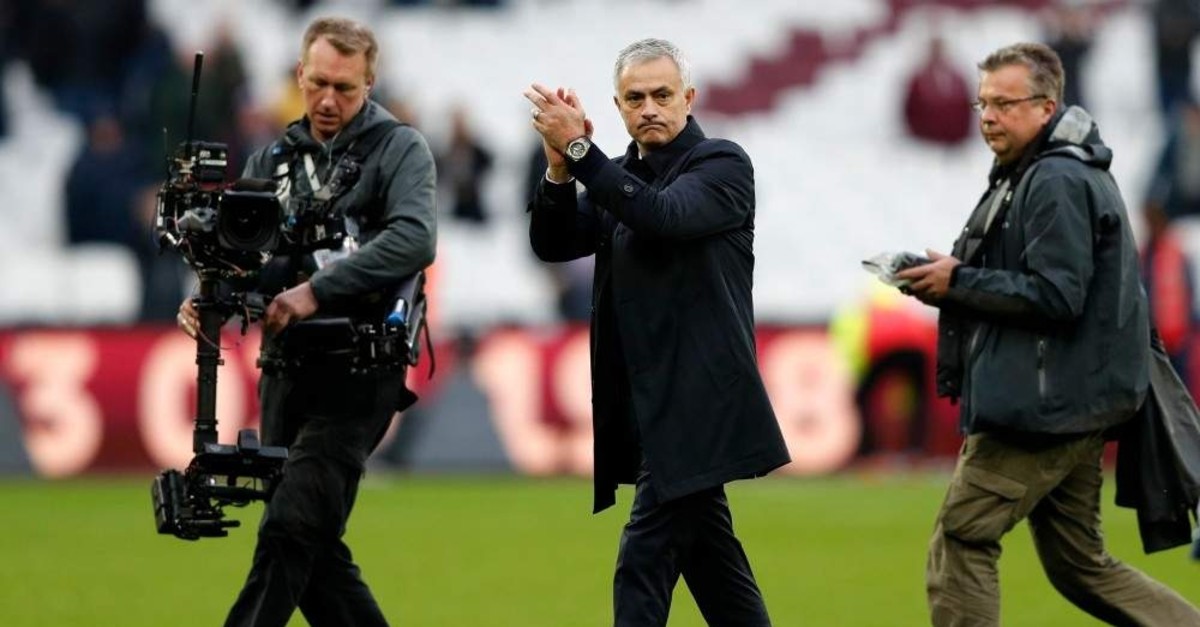 Tottenham Hotspur's Portuguese head coach Jose Mourinho reacts at the final whistle during the English Premier League football match against West Ham United at The London Stadium, on November 23, 2019. (AFP Photo)