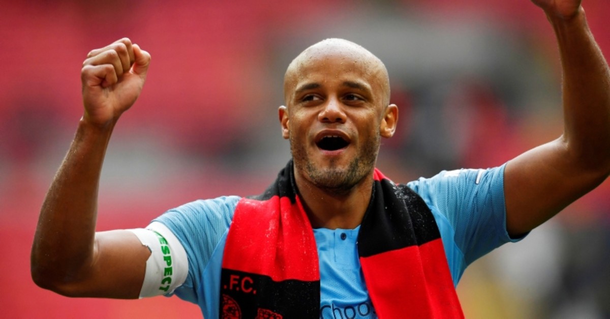 Manchester City's Vincent Kompany celebrates winning the FA Cup final against Watford at Wembley Stadium, London, U.K., May 18, 2019. (Reuters Photo)