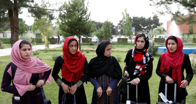 Members of Afghan robotics girls team arrive to receive their visas from the U.S. embassy in Kabul, Afghanistan July 13, 2017. (REUTERS Photo)