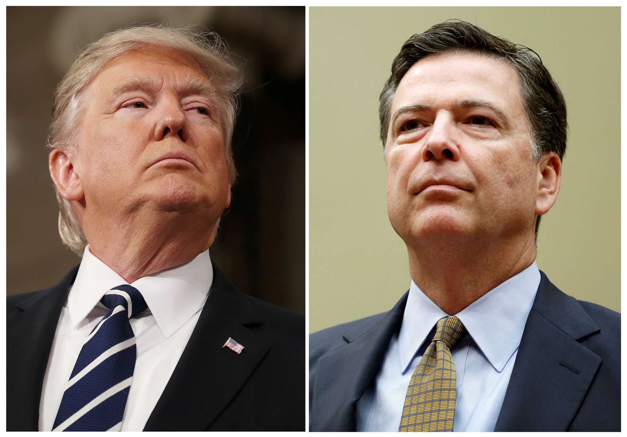  A combination photo shows U.S. President Donald Trump (L) in the House of Representatives in Washington, U.S., on February 28, 2017 and FBI Director James Comey in Washington U.S. on July 7, 2016. (REUTERS Photo)