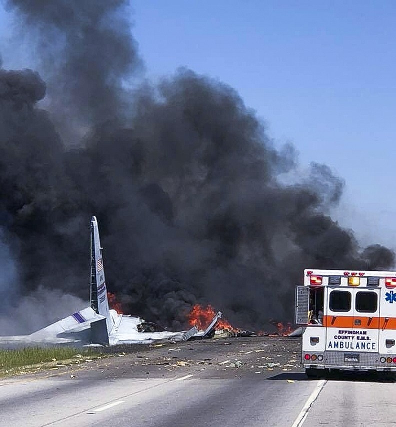 A handout photo made available by the Savannah Professional Firefighters Association on 02 May 2018 shows an apparent military aircraft crash outside of Savannah, in Port Wentworth, Georgia. (EPA Photo)