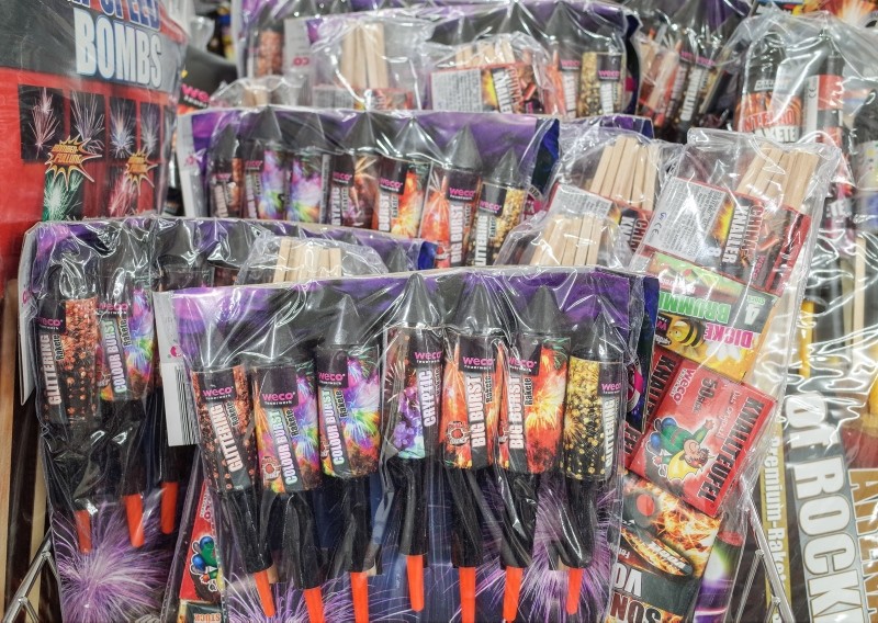 Various fireworks products are displayed in a supermarket in Berlin, Germany. (EPA Photo)