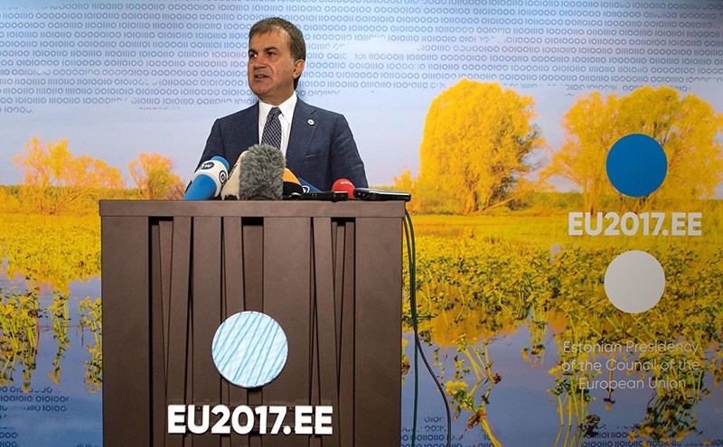  European Union Affairs Minister u00d6mer u00c7elik speaks during a press conference in Tallinn, Estonia on September 8, 2017 (AFP Photo)