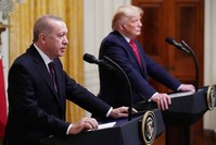 President Recep Tayyip Erdo?an and U.S. President Donald Trump take part in a joint news conference in the East Room of the White House, Washington, Nov. 13, 2019. (AFP Photo)