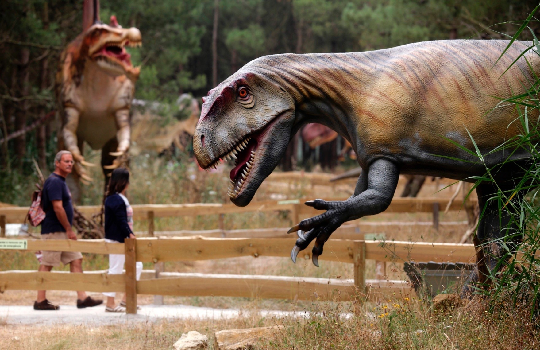 People visit the Dino Park, an outdoor museum with more than 120 models of dinosaurs, in Lourinha.