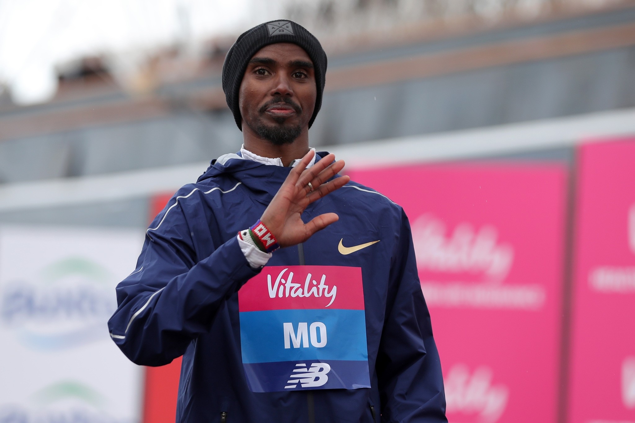 Winner Britain's Mo Farah gestures after the half marathon elite men's race during the inaugural The Big Half in London on March 4, 2018. (AFP Photo)